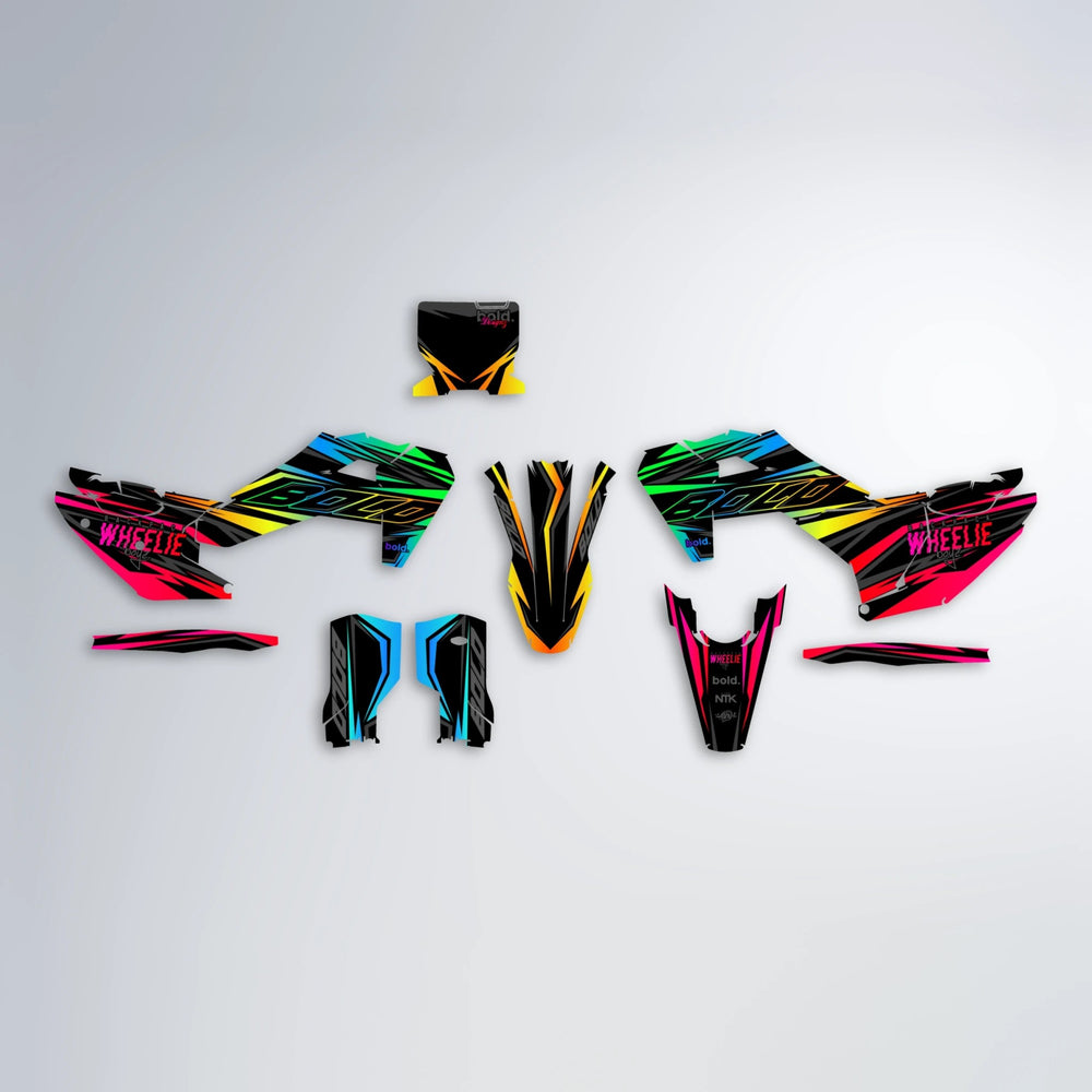 RAINBOW Husqvarna FE/TE graphics kit parts layout in Rainbow