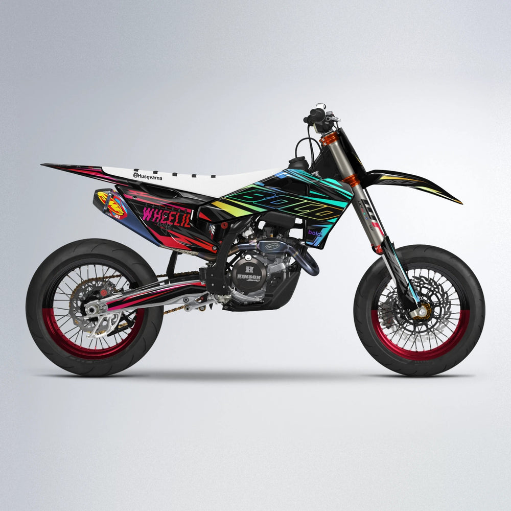 RAINBOW Husqvarna FE/TE supermoto graphics kit in Red & Orange