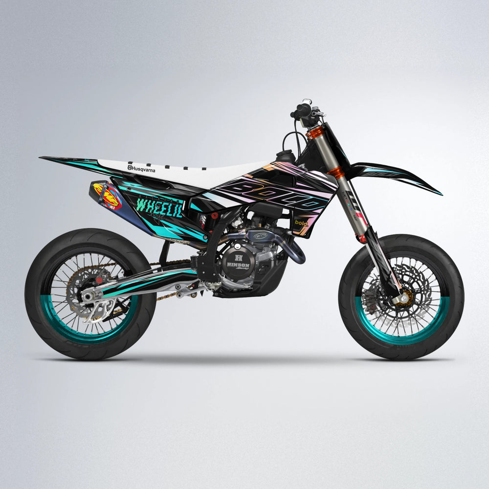 RAINBOW Husqvarna FE/TE supermoto graphics kit in Teal