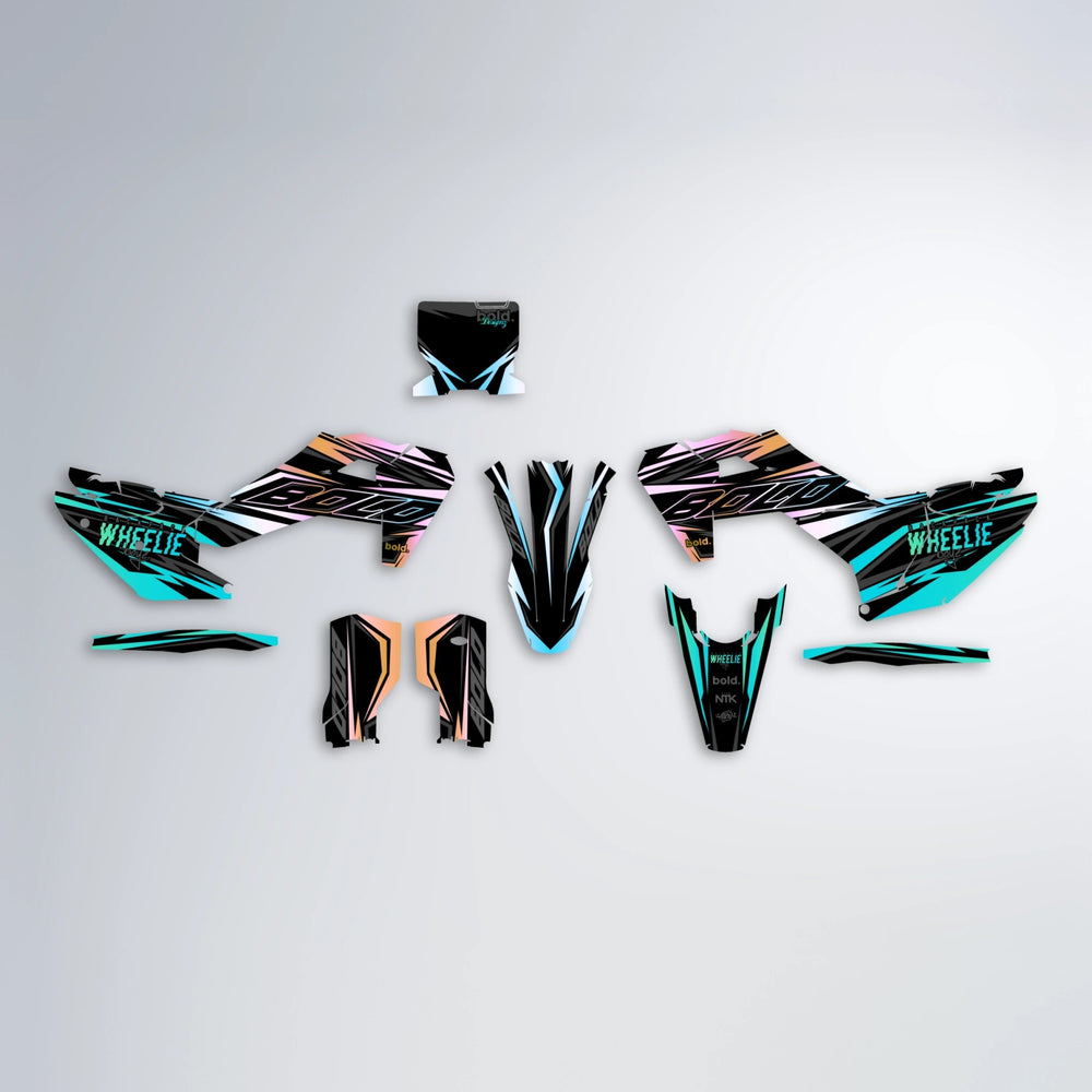 RAINBOW Husqvarna FE/TE graphics kit parts layout in Teal
