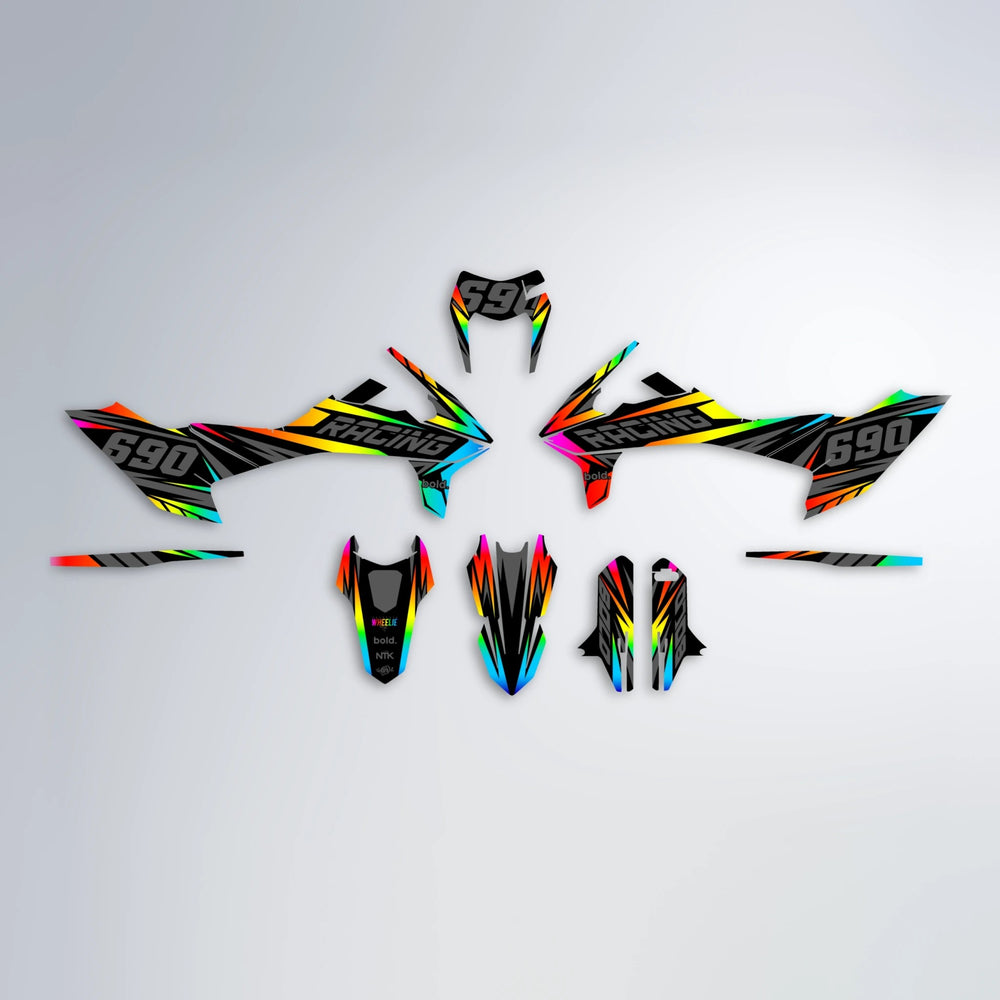 RAINBOW KTM SMC 690 graphics kit parts layout in Custom Colour