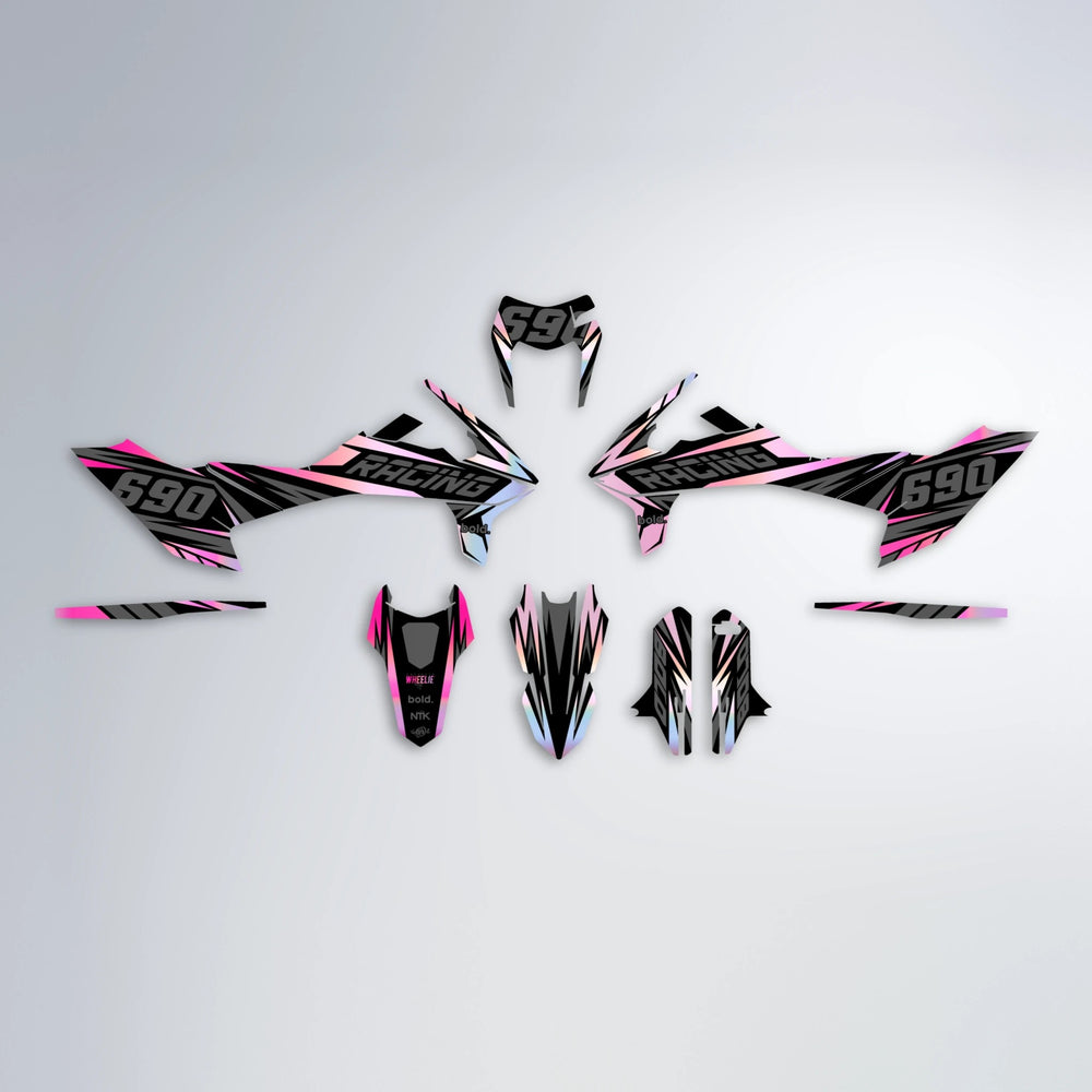 RAINBOW KTM SMC 690 graphics kit parts layout in Flamingo