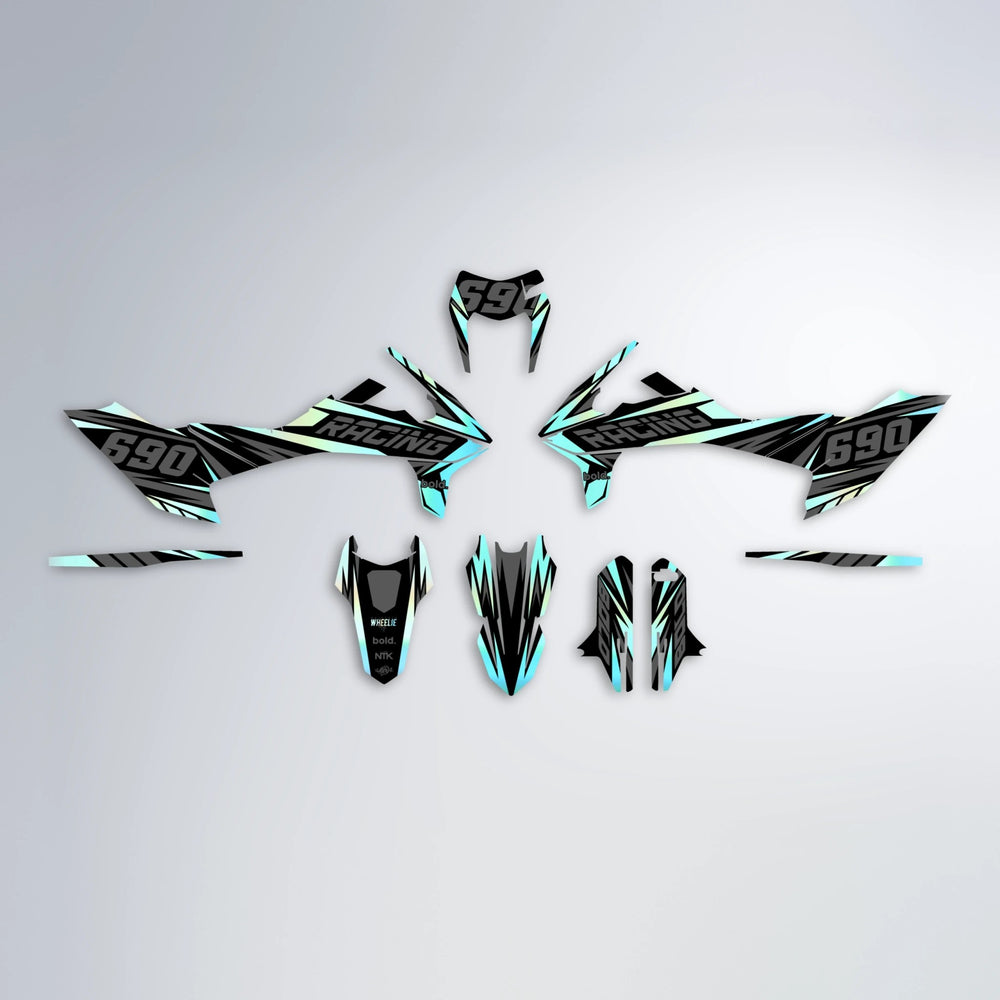 RAINBOW KTM SMC 690 graphics kit parts layout in Mint