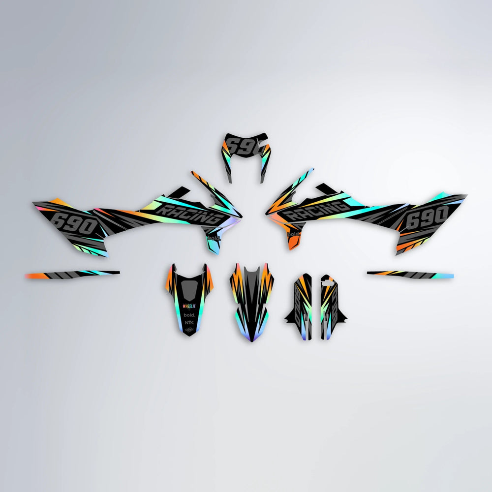 RAINBOW KTM SMC 690 graphics kit parts layout in Orange & Yellow