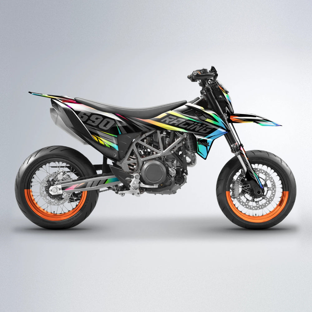 RAINBOW KTM SMC 690 supermoto graphics kit in Red & Orange
