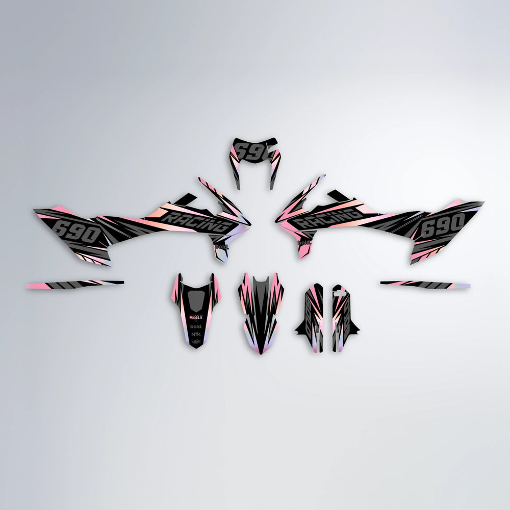 RAINBOW KTM SMC 690 graphics kit parts layout in Sakura Pink