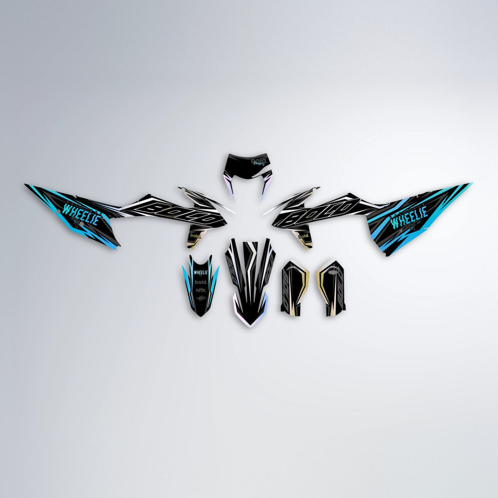 RAINBOW graphics kit parts layout in Light Blue & White