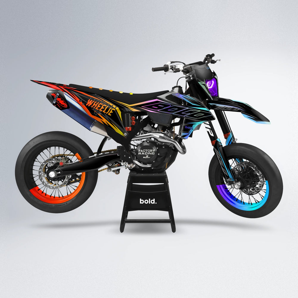 RAINBOW supermoto graphics kit in Sunset Fade