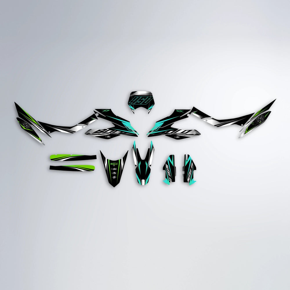 REAPER Aprilia SX 125 graphics kit parts layout in Cyan & Green