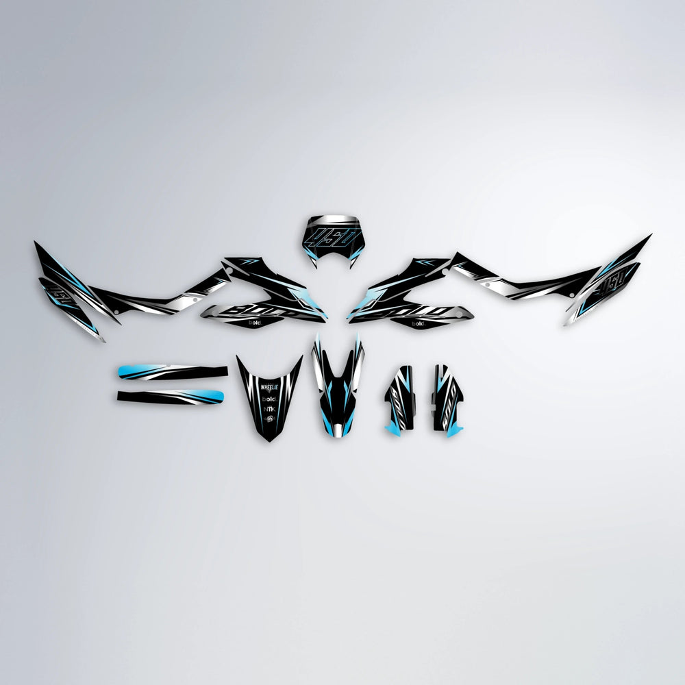 REAPER Aprilia SX 125 graphics kit parts layout in Light Blue & White