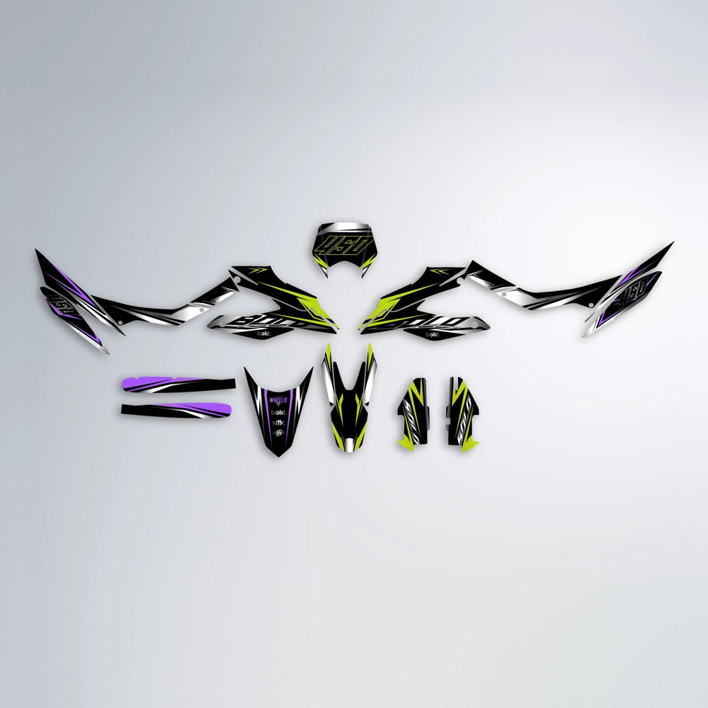 REAPER Aprilia SX 125 graphics kit parts layout in Purple & Yellow