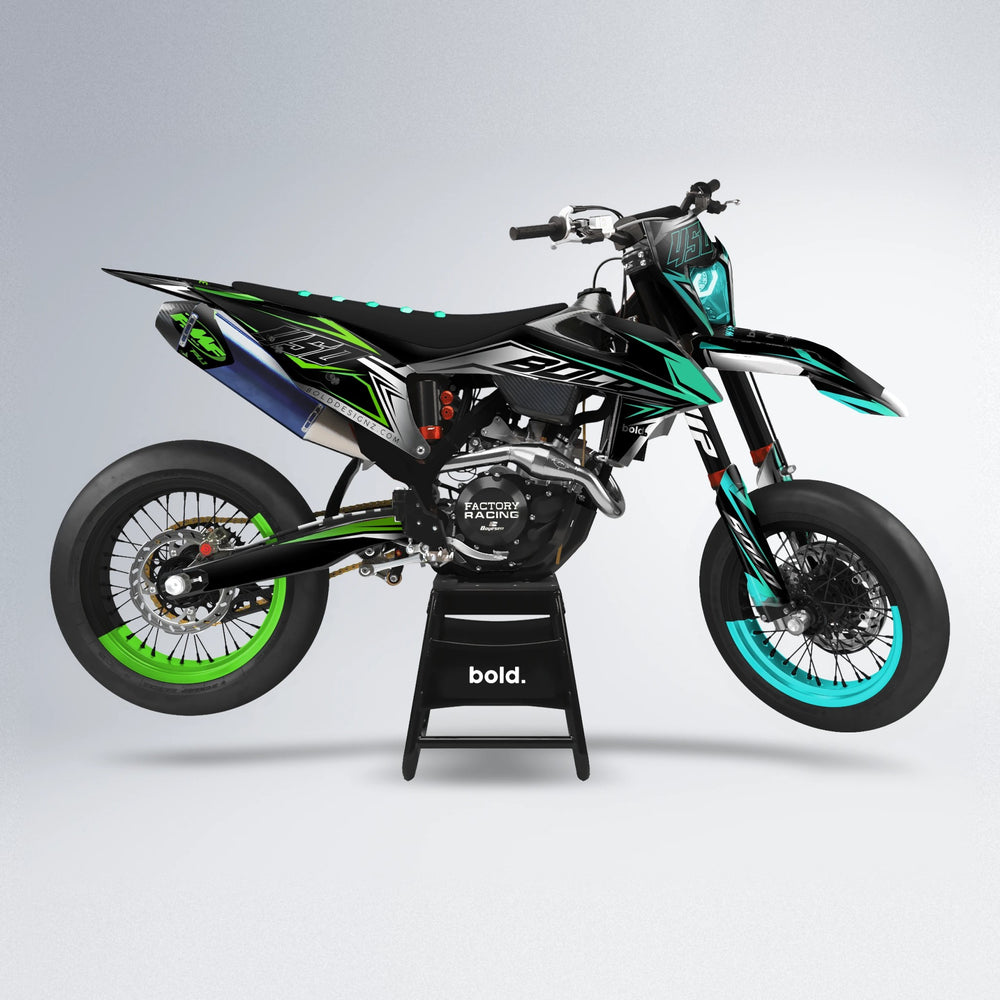 REAPER supermoto graphics kit in Cyan & Green