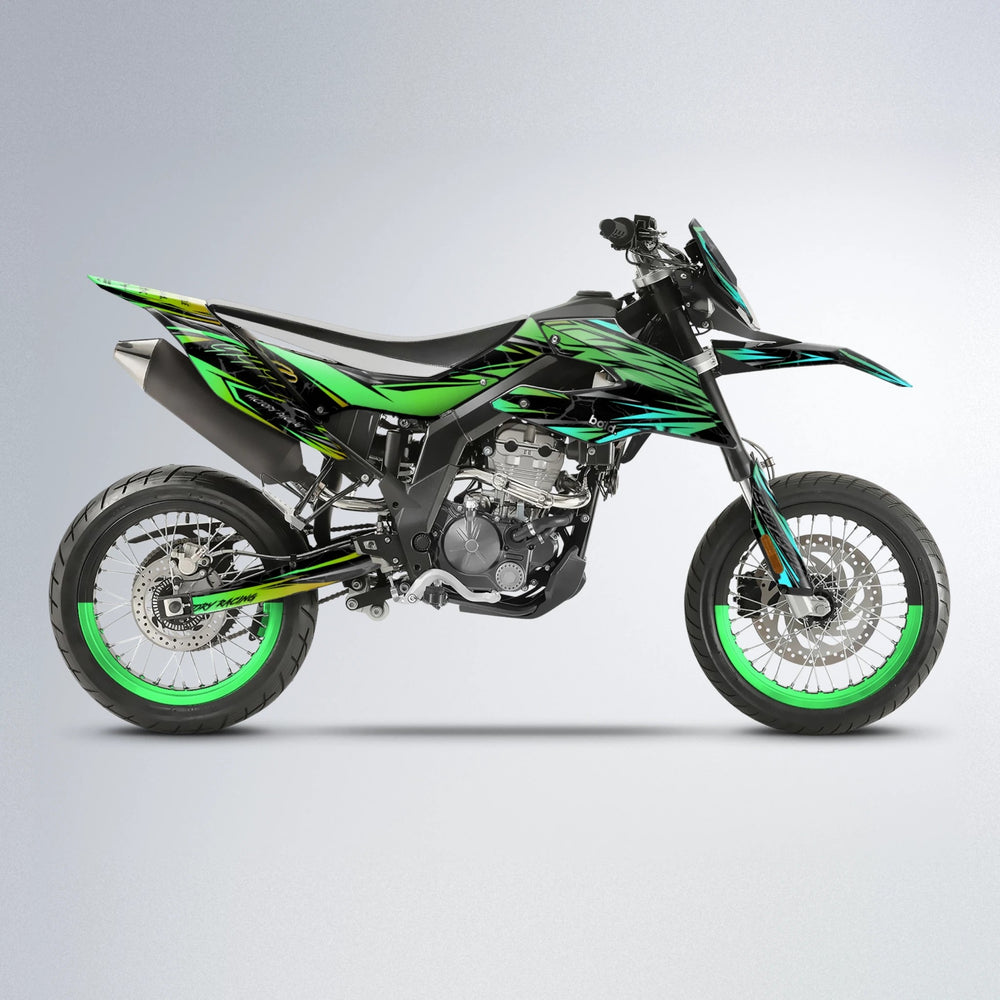 REDRUM Aprilia SX 125 supermoto graphics kit in Cyan & Green