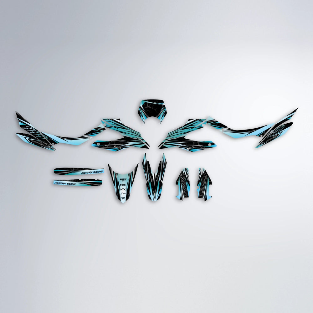 REDRUM Aprilia SX 125 graphics kit parts layout in Light Blue & White