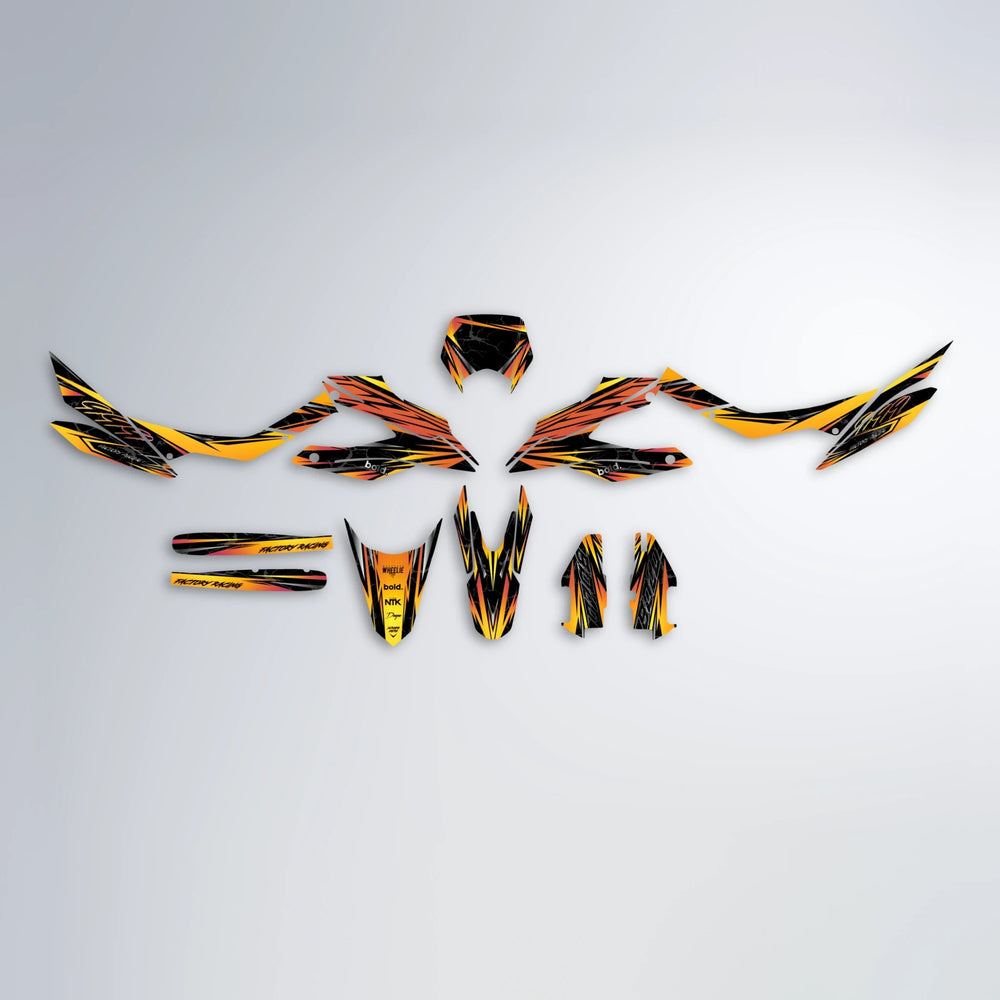 REDRUM Aprilia SX 125 graphics kit parts layout in Orange & Yellow
