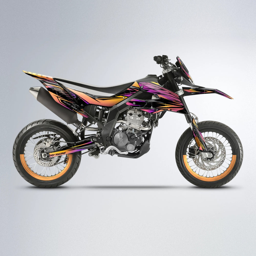 REDRUM Aprilia SX 125 supermoto graphics kit in Pink & Yellow