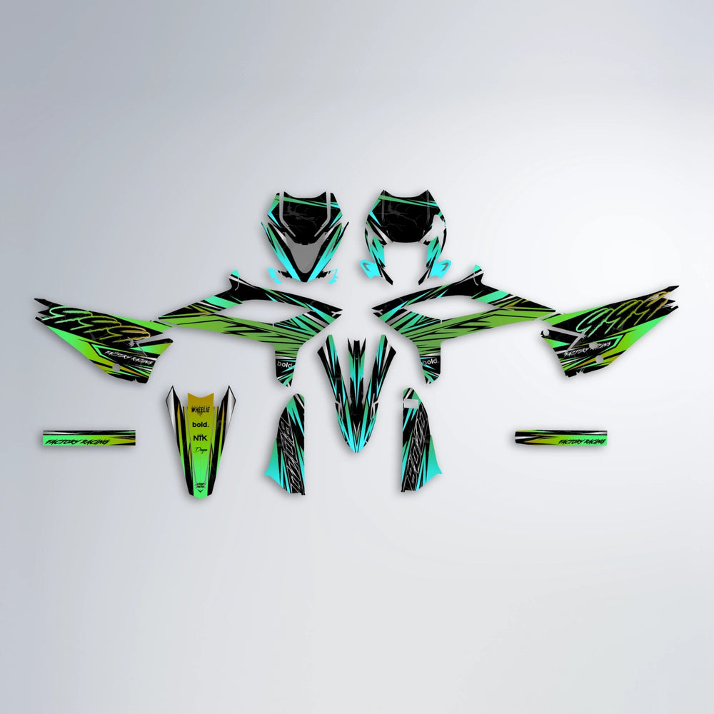 REDRUM Beta graphics kit parts layout in Cyan & Green