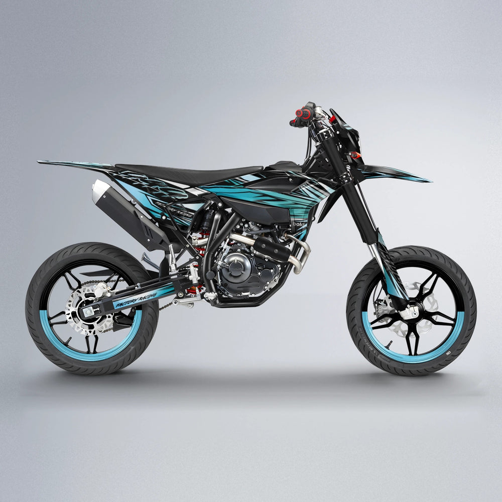 REDRUM Beta supermoto graphics kit in Light Blue & White