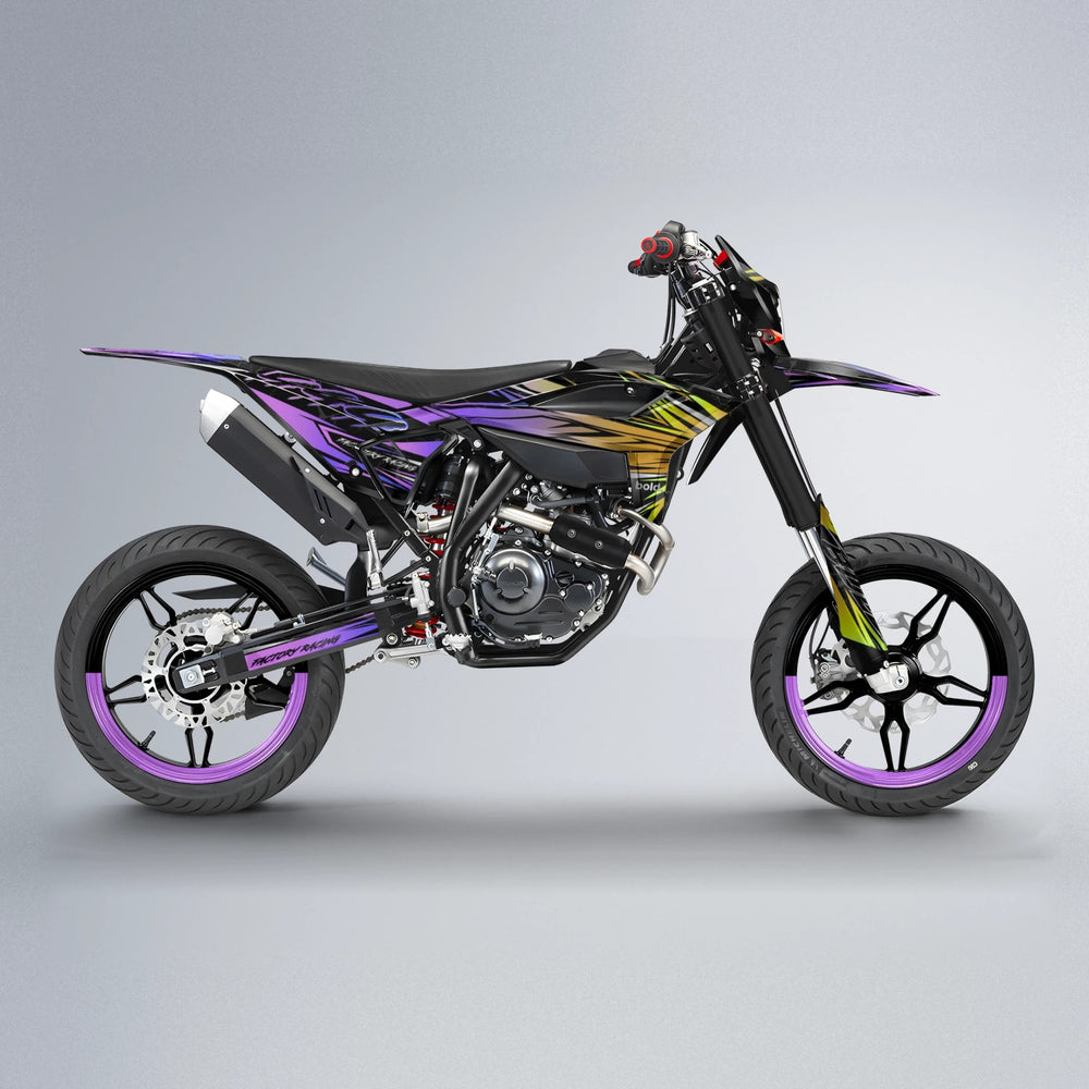 REDRUM Beta supermoto graphics kit in Purple & Yellow