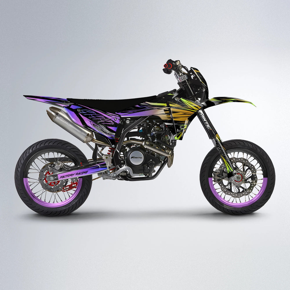 REDRUM Fantic supermoto graphics kit in Purple & Yellow