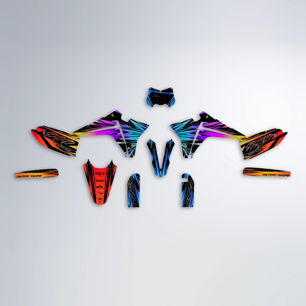 REDRUM Fantic graphics kit parts layout in Sunset Fade