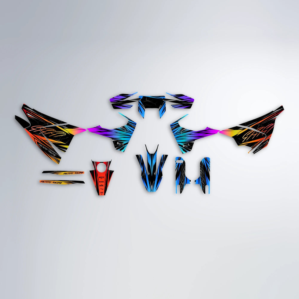 REDRUM Husqvarna 701 graphics kit parts layout in Sunset Fade