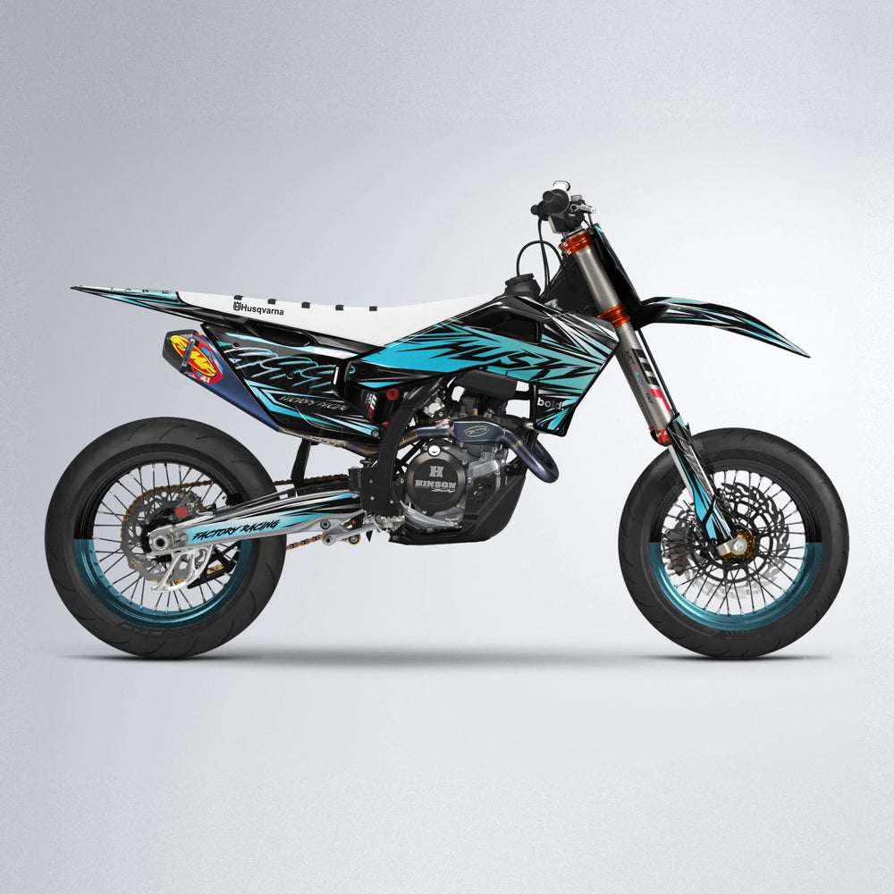 REDRUM Husqvarna FE/TE supermoto graphics kit in Light Blue & White