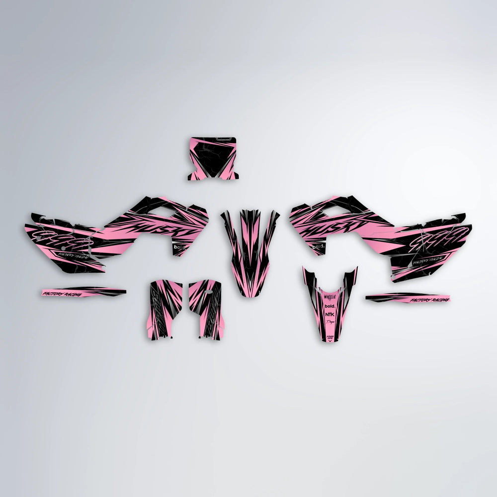 REDRUM Husqvarna FE/TE graphics kit parts layout in Sakura Pink