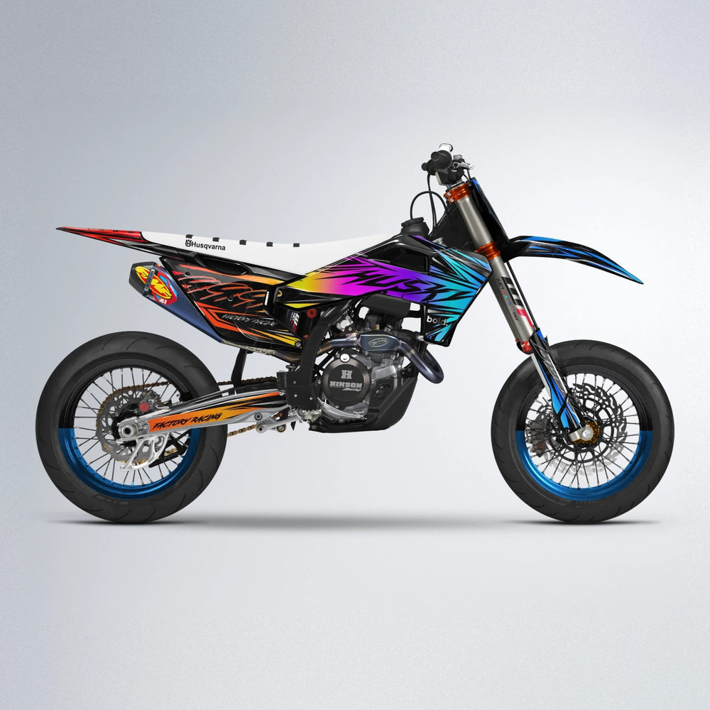 REDRUM Husqvarna FE/TE supermoto graphics kit in Sunset Fade