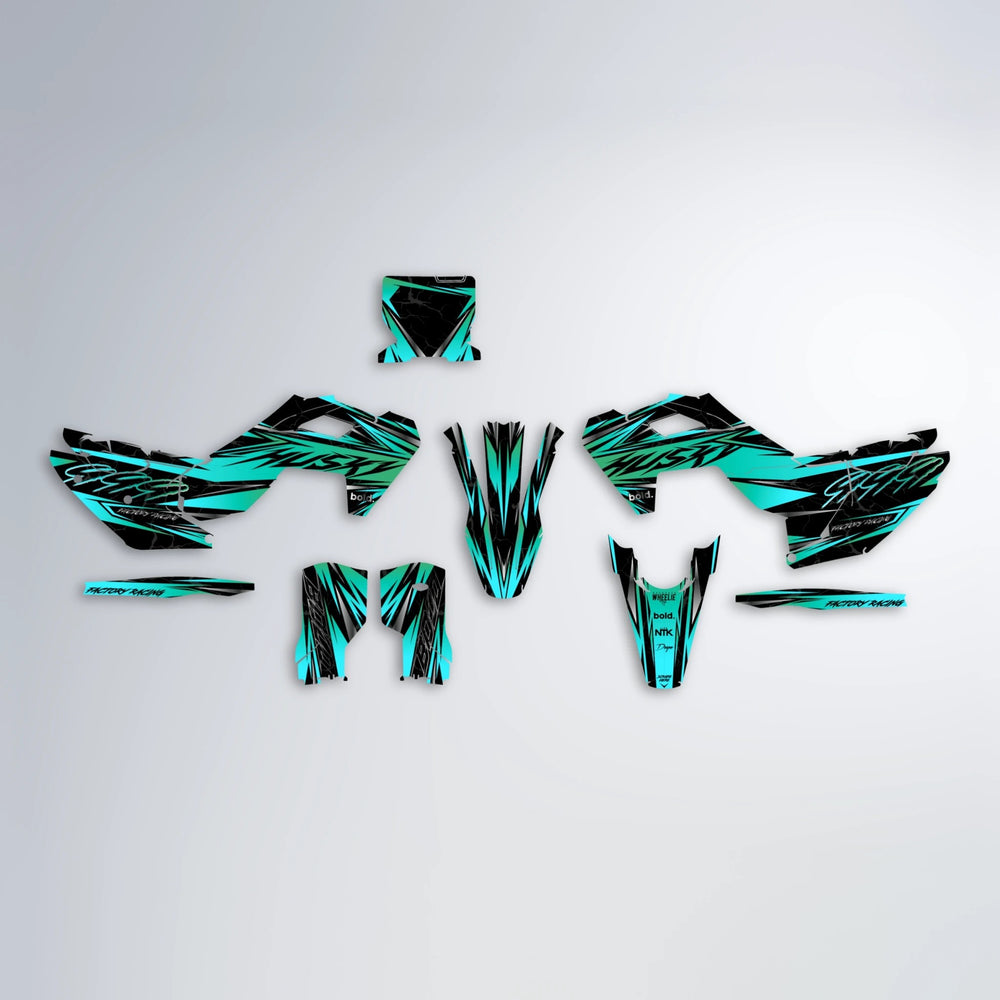 REDRUM Husqvarna FE/TE graphics kit parts layout in Teal