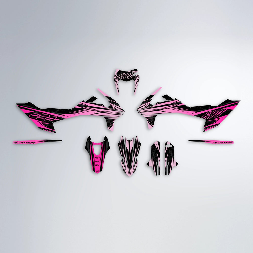 REDRUM KTM SMC 690 graphics kit parts layout in Flamingo