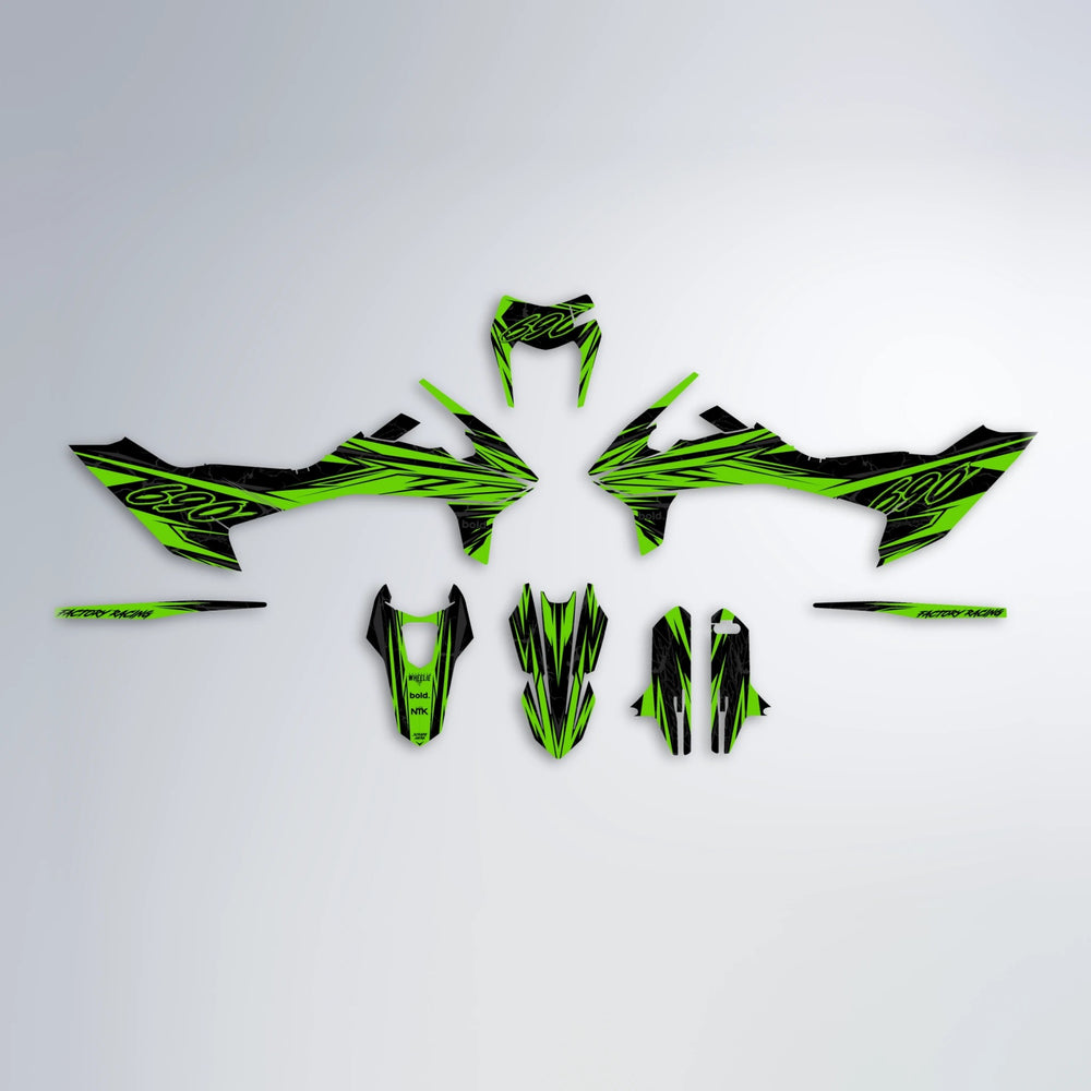 REDRUM KTM SMC 690 graphics kit parts layout in Green