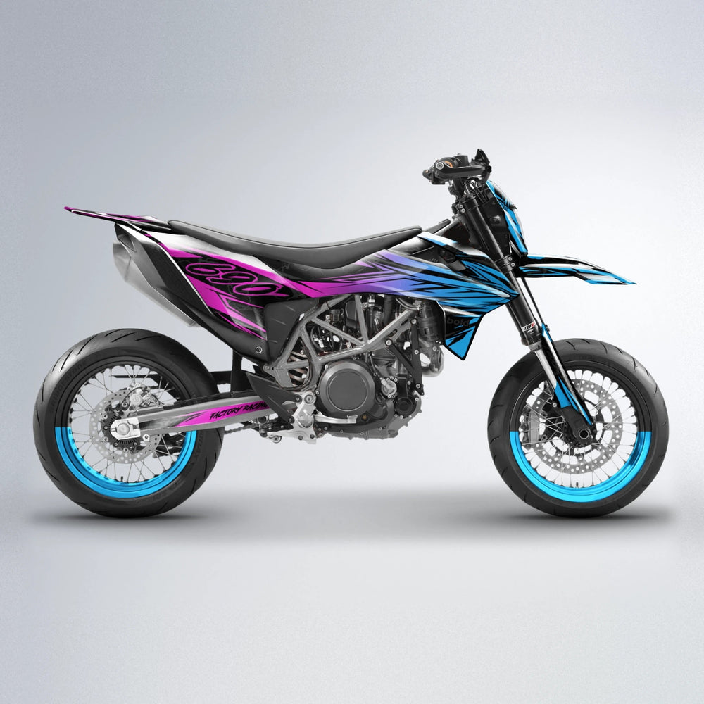 REDRUM KTM SMC 690 supermoto graphics kit in Pink & Light Blue