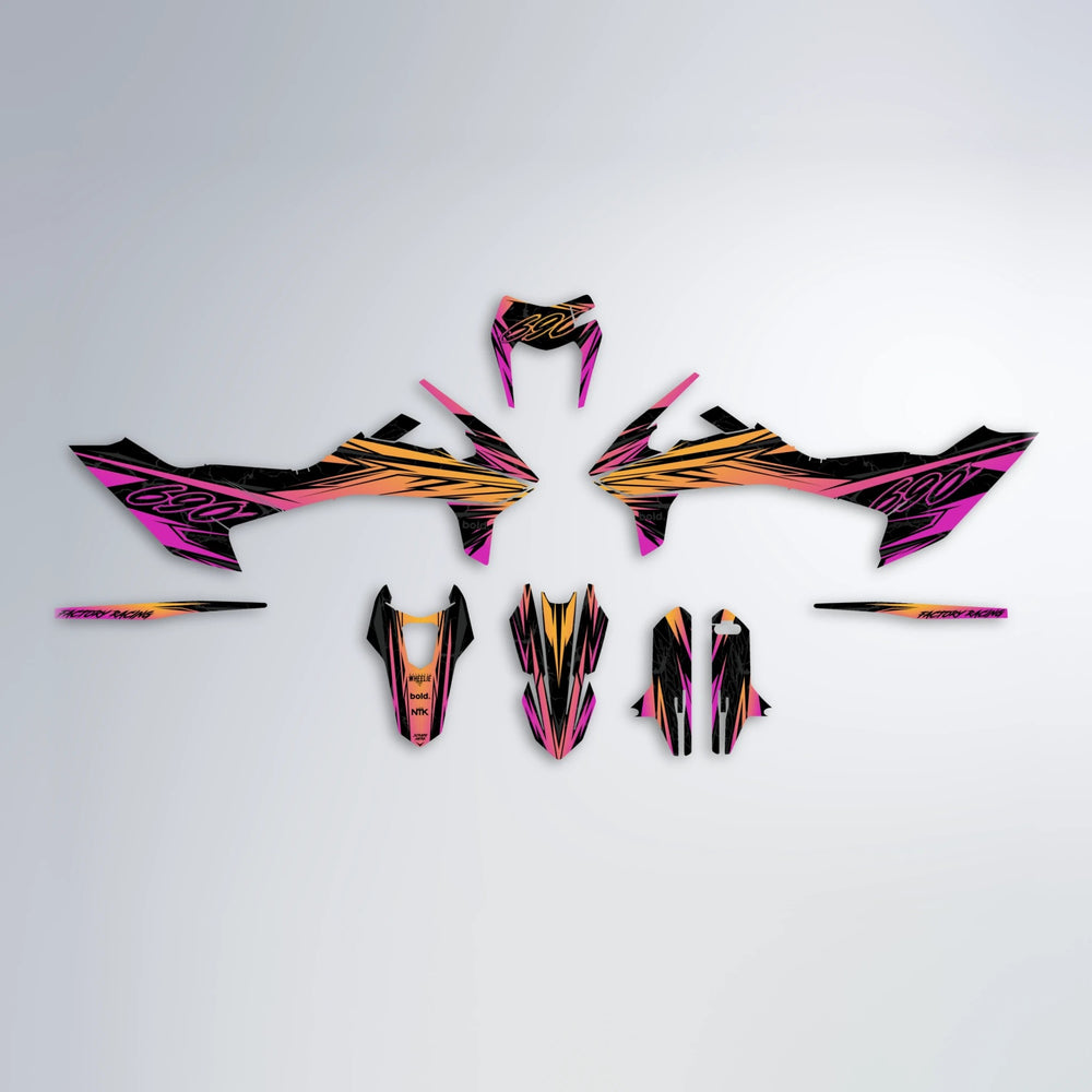 REDRUM KTM SMC 690 graphics kit parts layout in Pink & Yellow