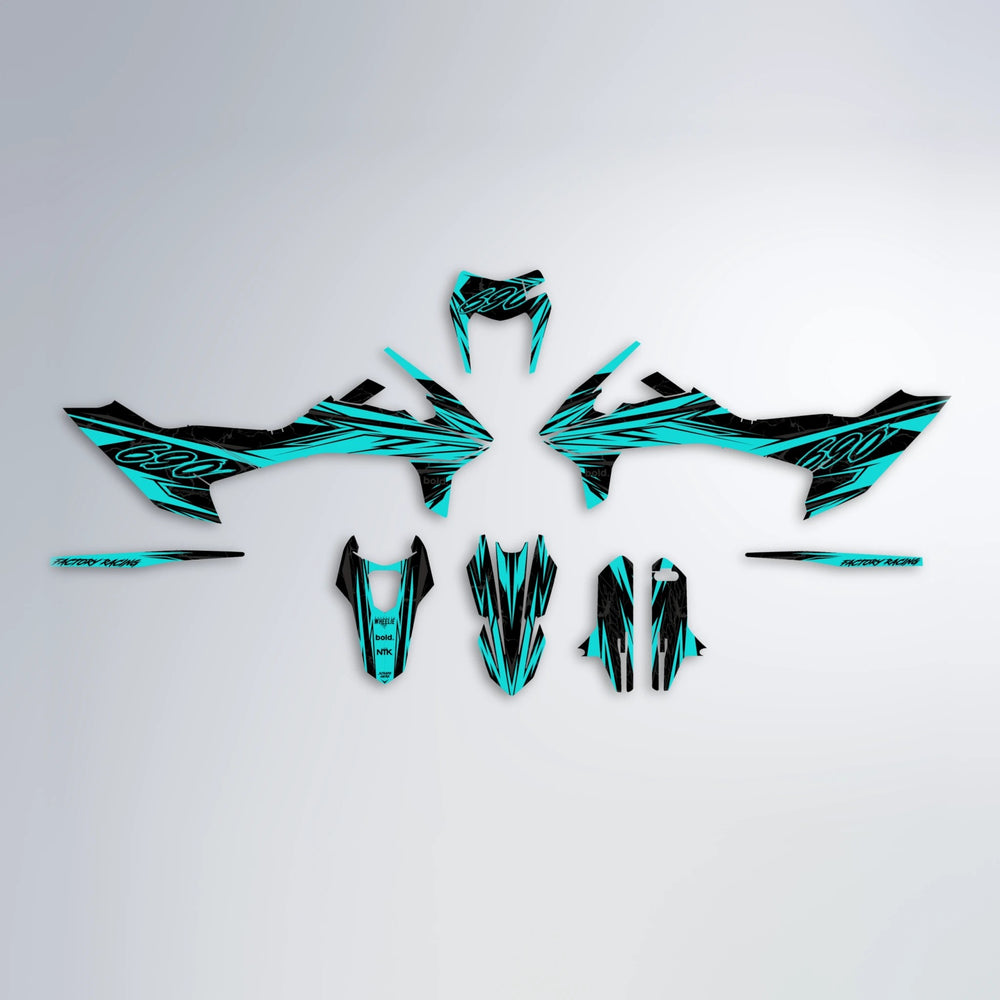 REDRUM KTM SMC 690 graphics kit parts layout in Teal