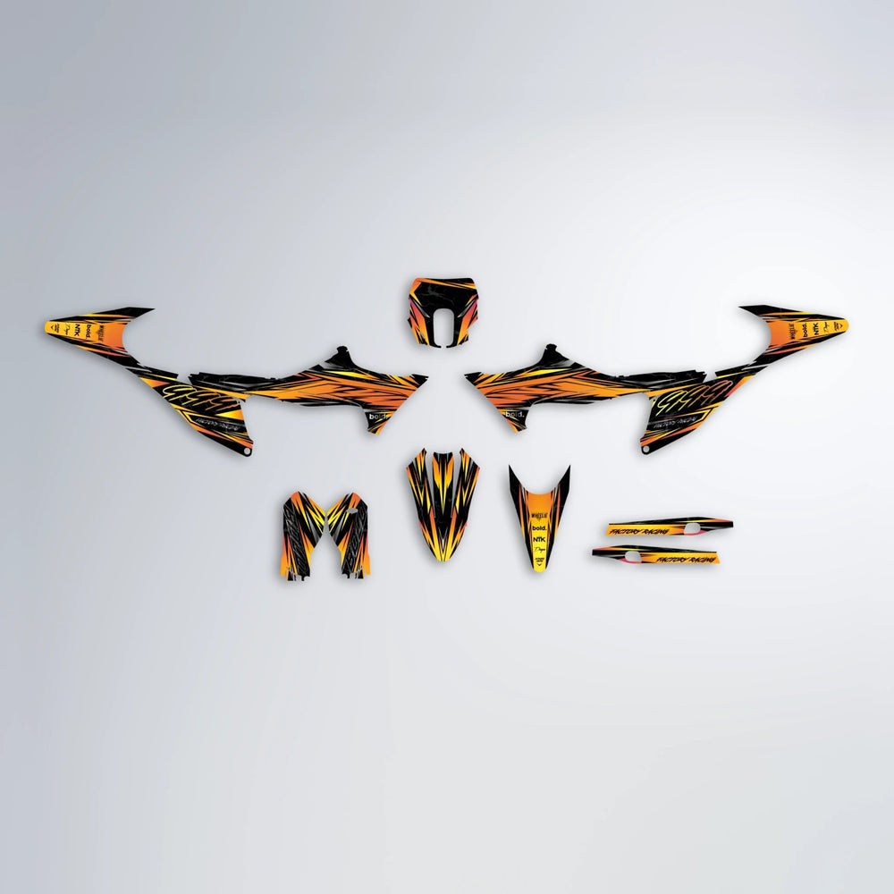 REDRUM Stark Varg SM graphics kit parts layout in Orange & Yellow