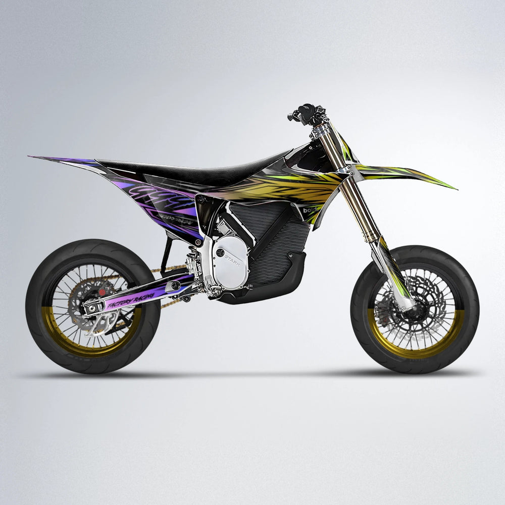 REDRUM Stark Varg SM supermoto graphics kit in Purple & Yellow