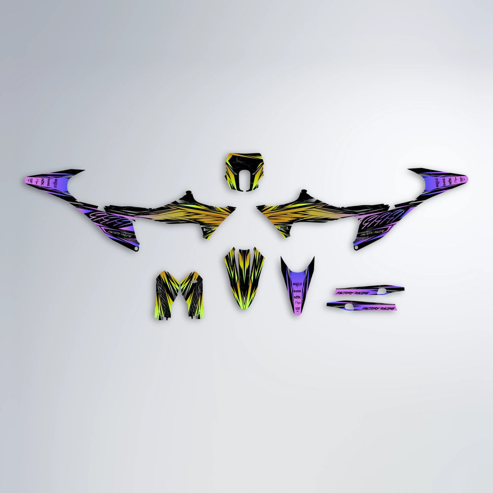 REDRUM Stark Varg SM graphics kit parts layout in Purple & Yellow