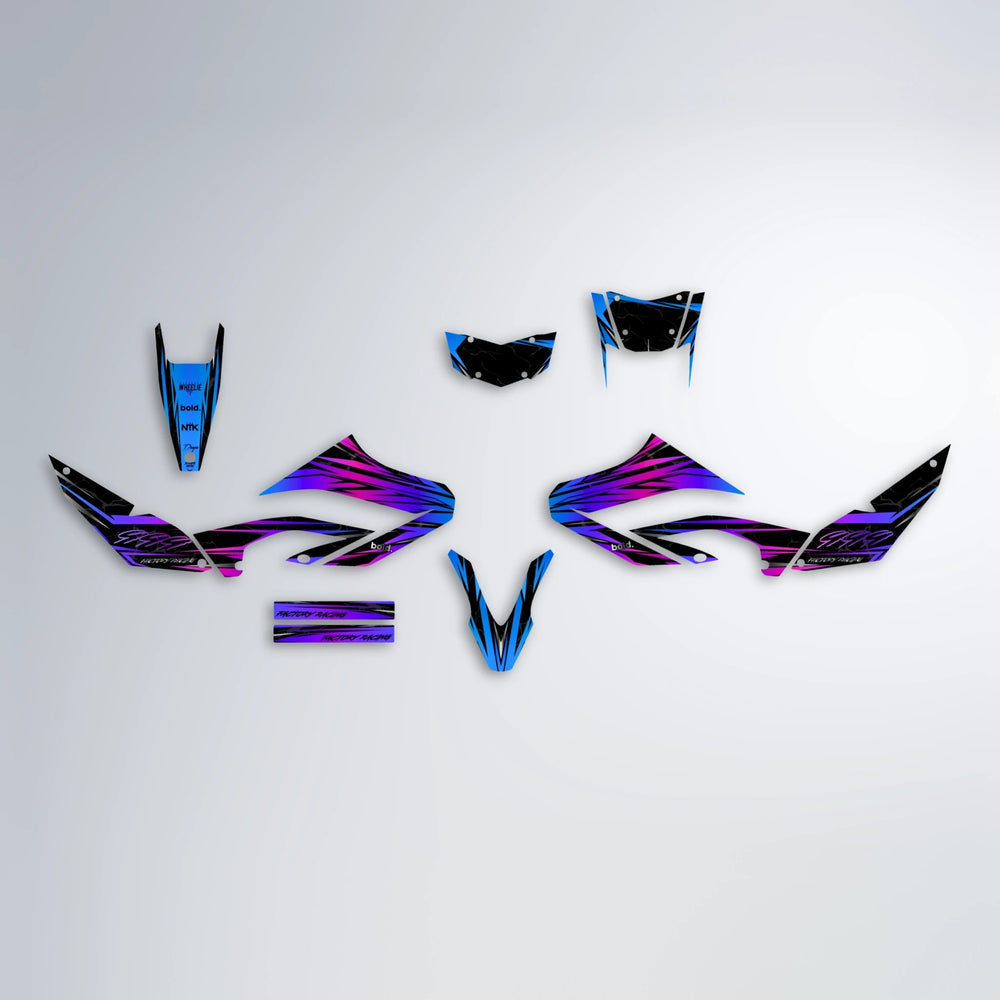 REDRUM Yamaha WR 125X graphics kit parts layout in Blue Purple Fade