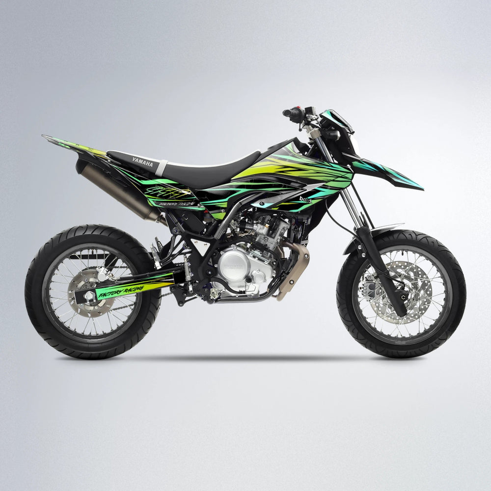 REDRUM Yamaha WR 125X supermoto graphics kit in Cyan & Green
