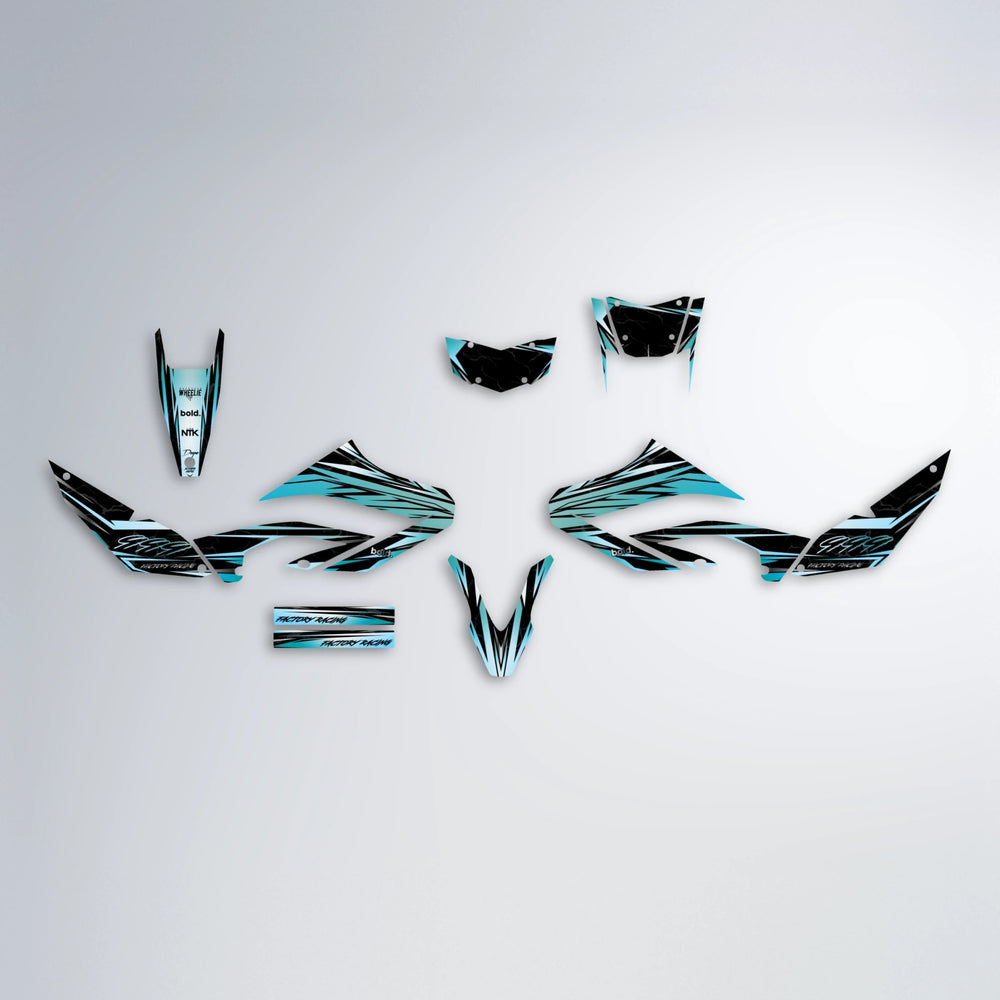 REDRUM Yamaha WR 125X graphics kit parts layout in Light Blue & White
