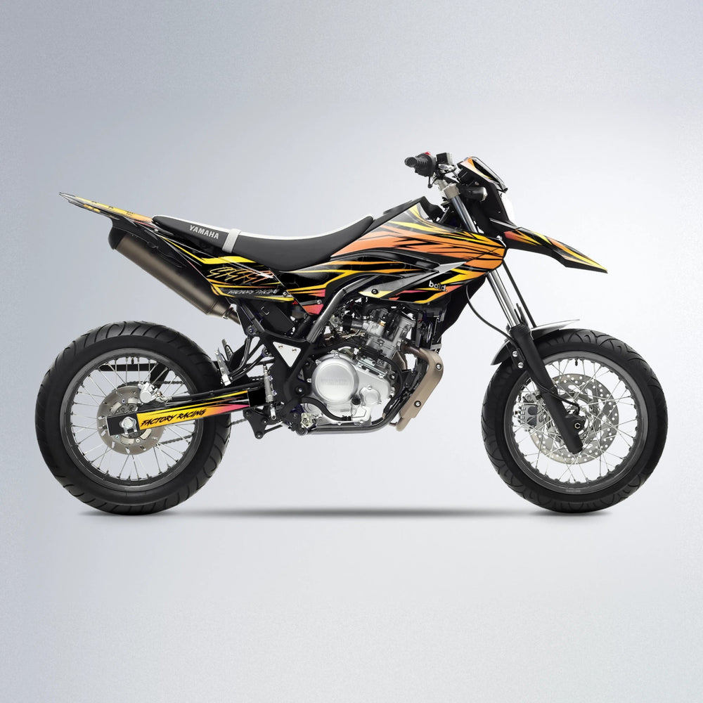 REDRUM Yamaha WR 125X supermoto graphics kit in Orange & Yellow