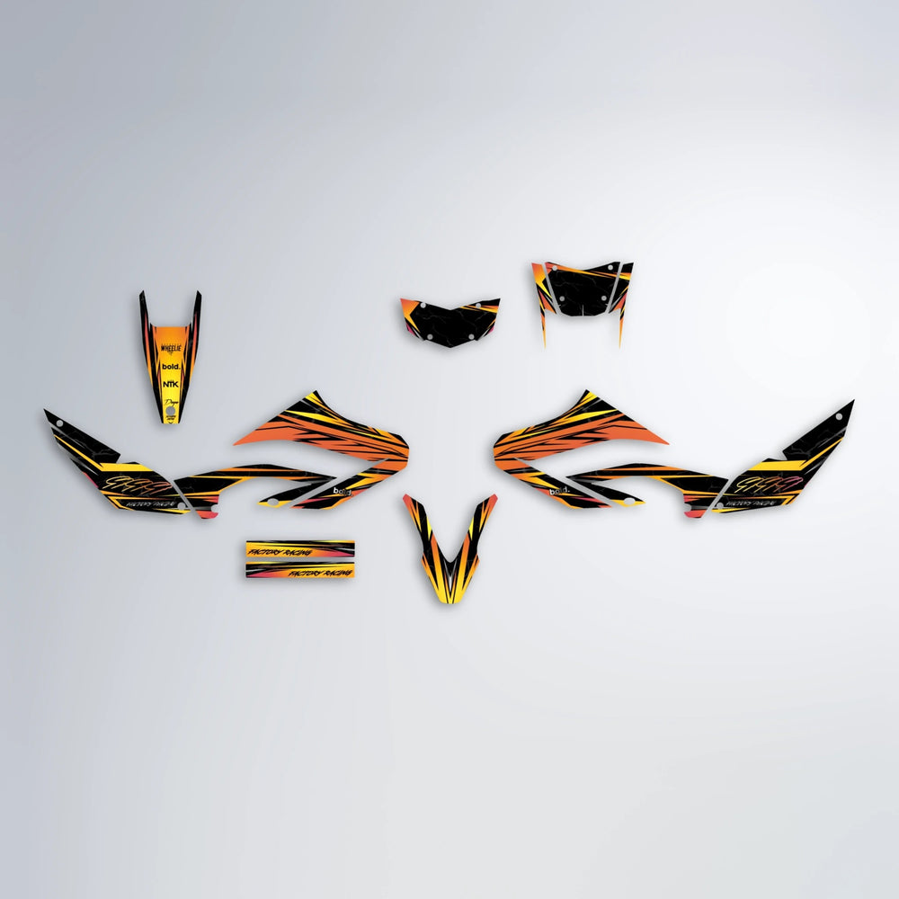 REDRUM Yamaha WR 125X graphics kit parts layout in Orange & Yellow