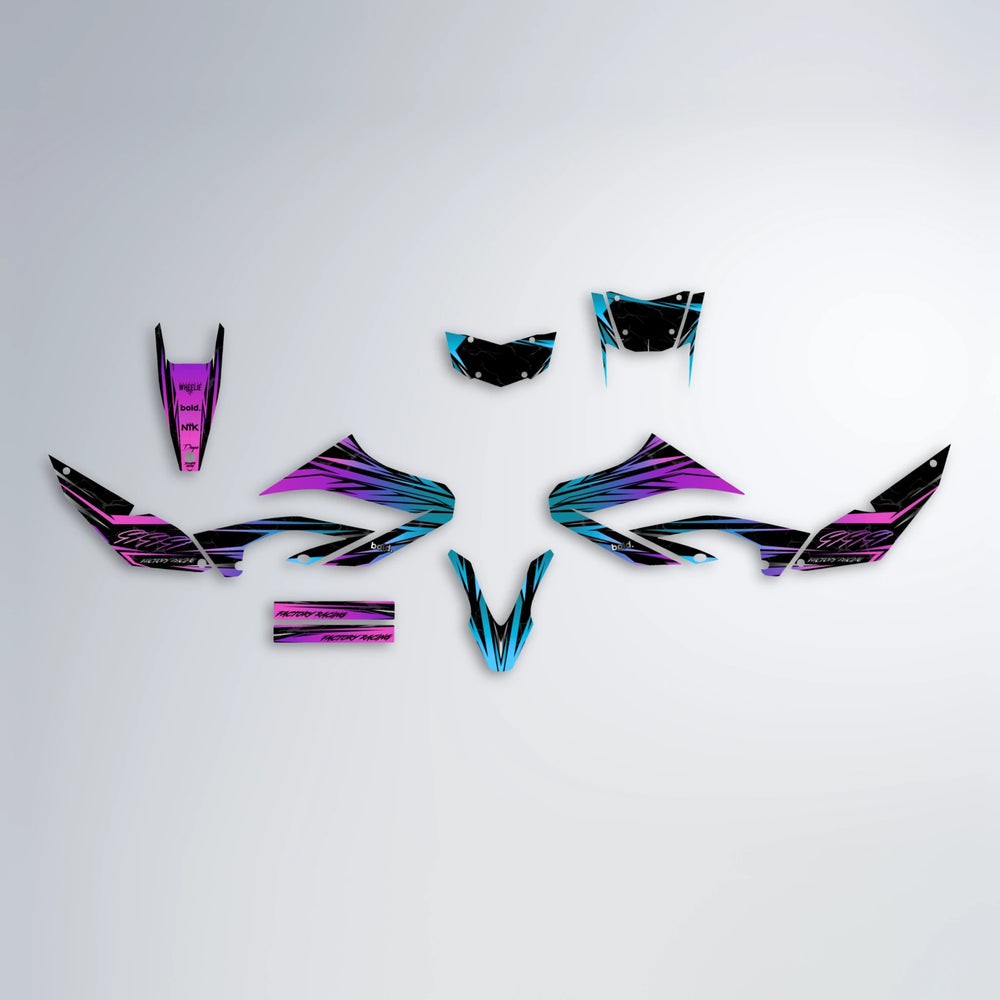 REDRUM Yamaha WR 125X graphics kit parts layout in Pink & Light Blue