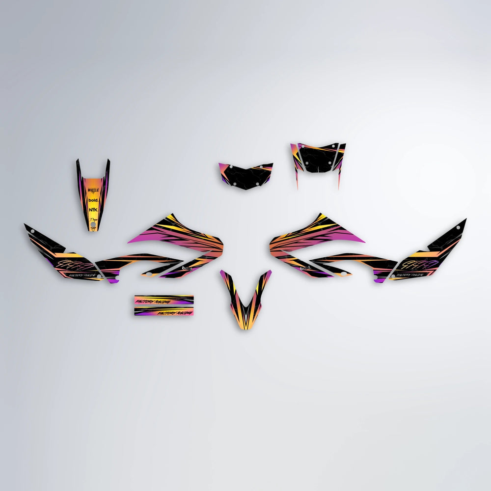 REDRUM Yamaha WR 125X graphics kit parts layout in Pink & Yellow