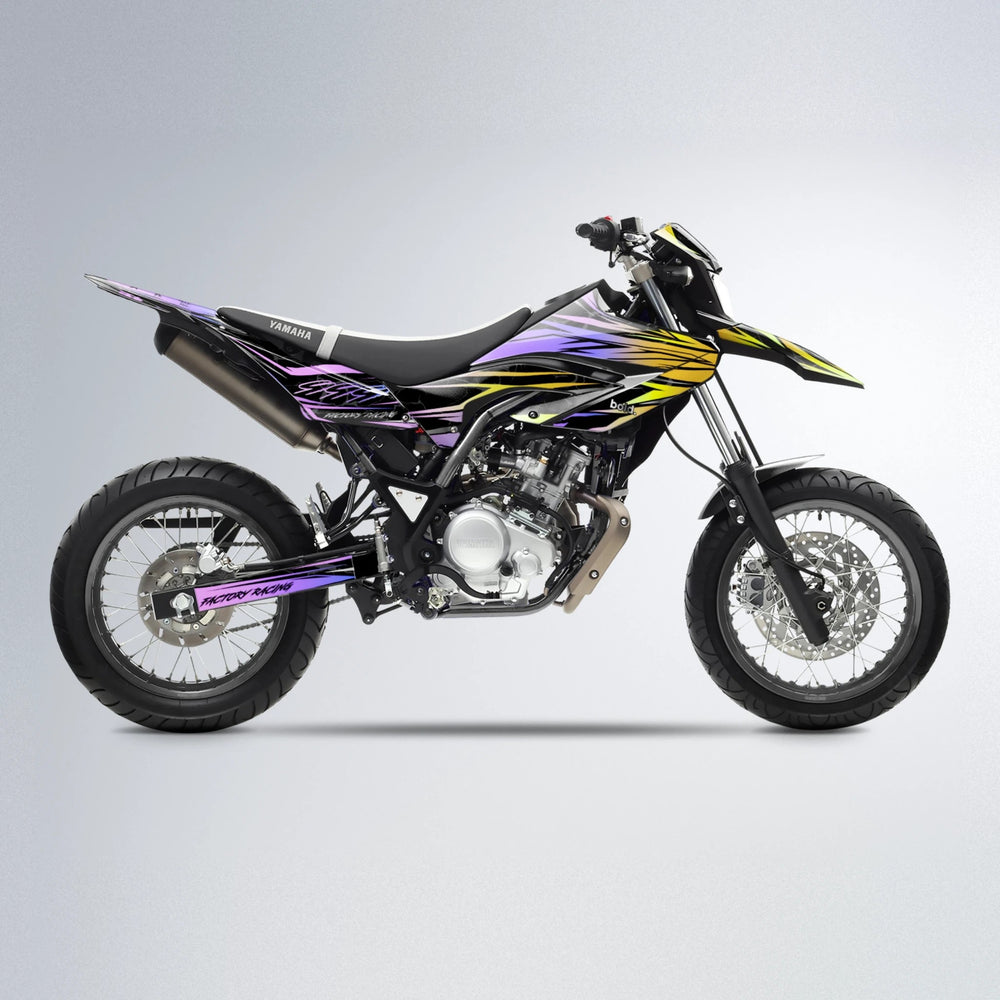 REDRUM Yamaha WR 125X supermoto graphics kit in Purple & Yellow
