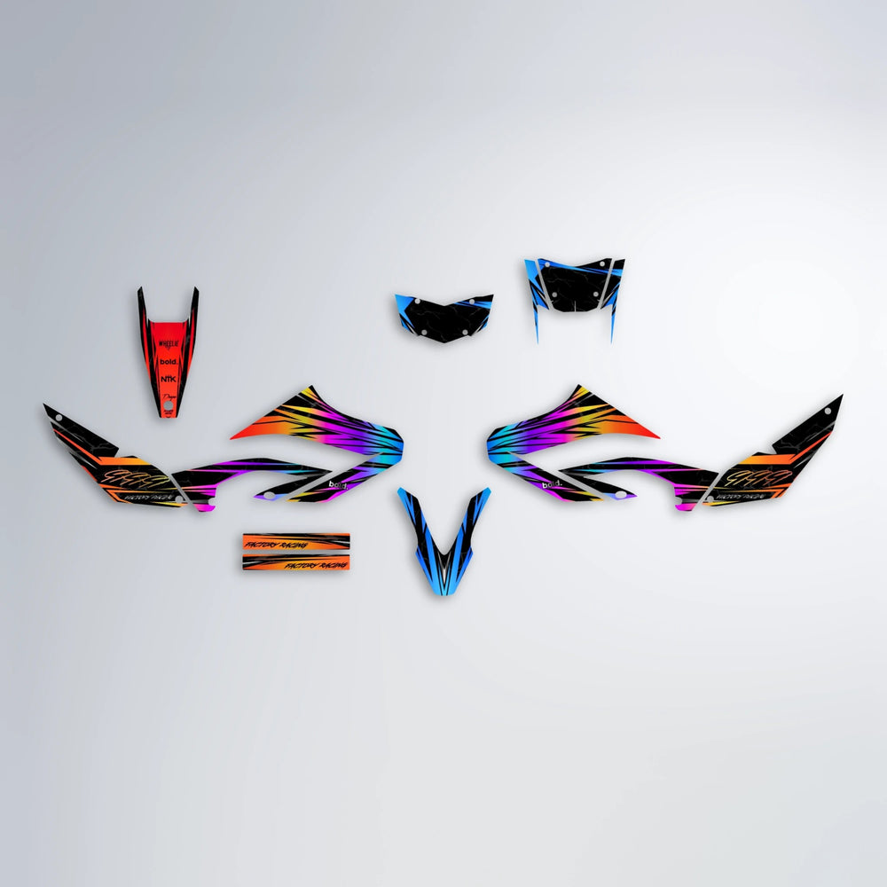 REDRUM Yamaha WR 125X graphics kit parts layout in Sunset Fade
