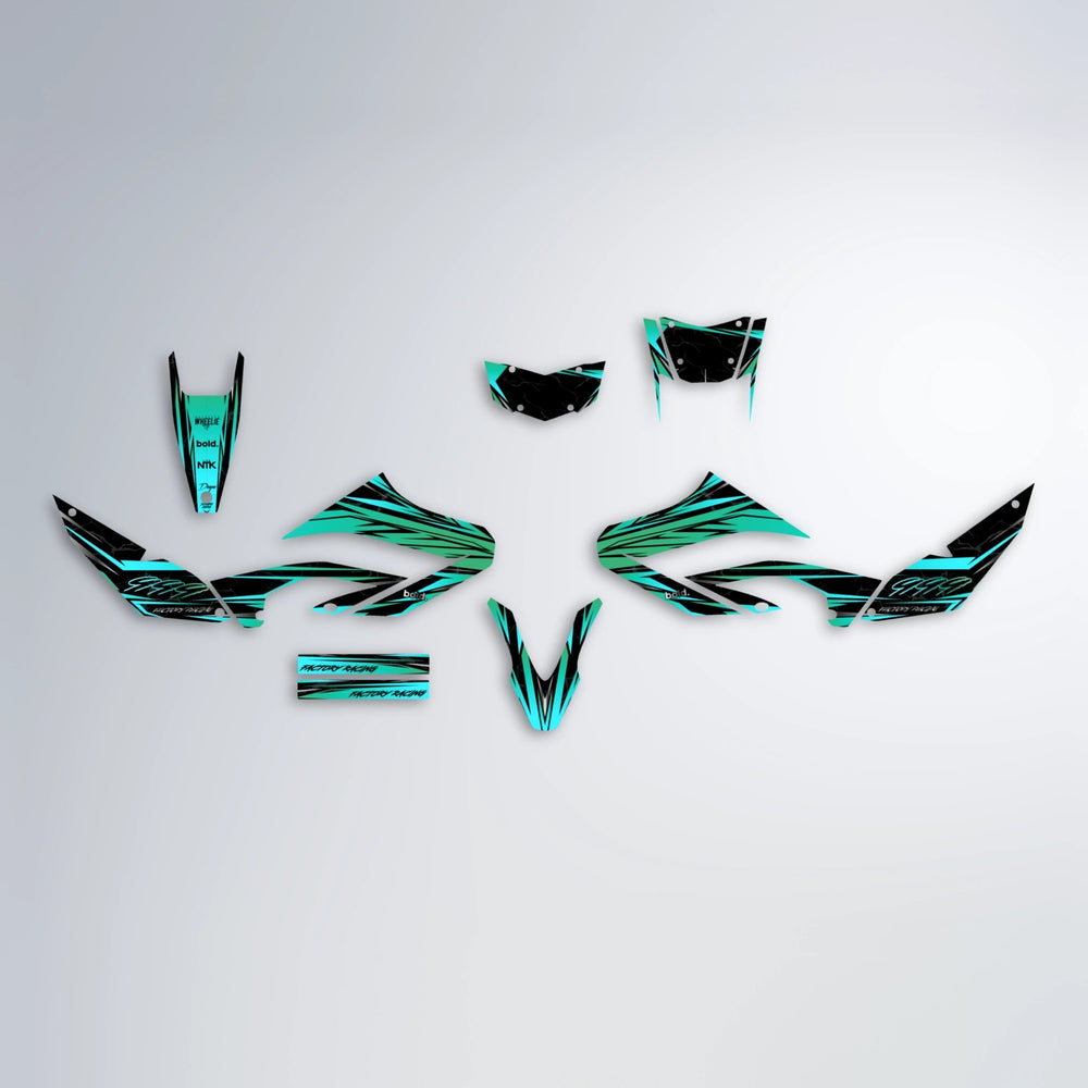 REDRUM Yamaha WR 125X graphics kit parts layout in Teal