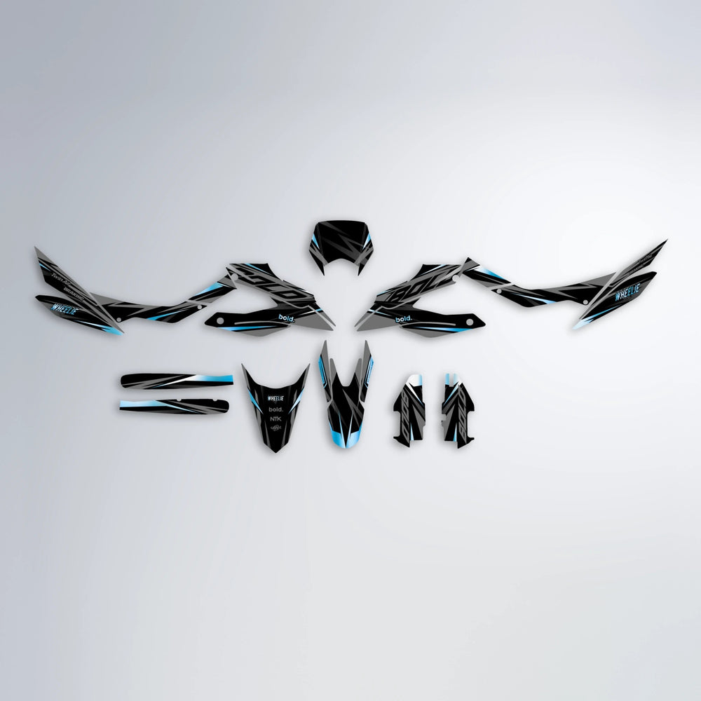RETAIN Aprilia SX 125 graphics kit parts layout in Light Blue & White
