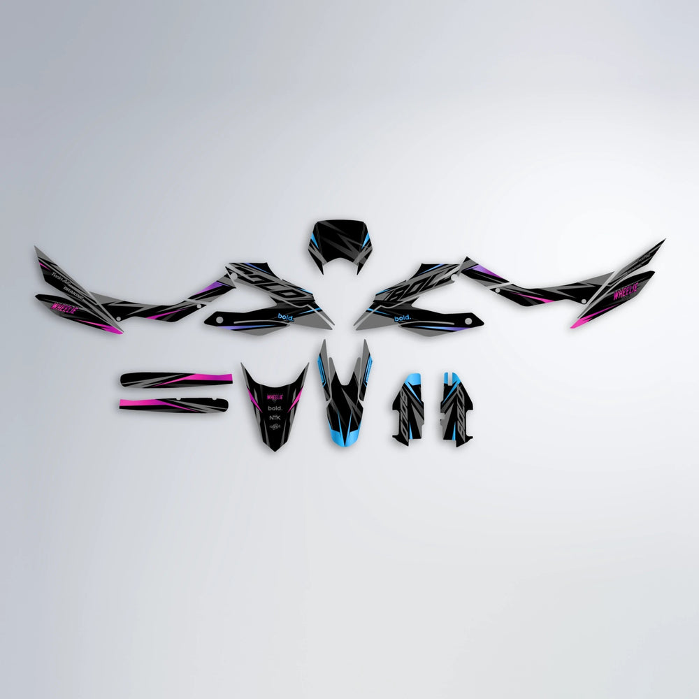 RETAIN Aprilia SX 125 graphics kit parts layout in Pink & Light Blue